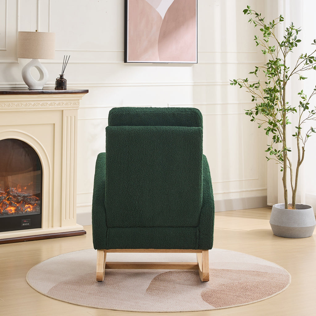 27.2'W Rocking Chair for Nursery, Sherpa Glider Chair with High Back and Side Pocket, Rocking Accent Armchair with Rubber Wood Legs for Living Room/Bedroom.Green - Grand Goldman Shop
