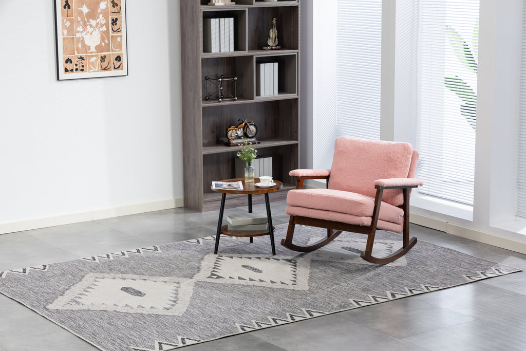 Mid Century Modern Accent Chair ,rocking chair with Wood Frame, Upholstered Living Room Chairs , Reading Armchair for Bedroom Sunroom - Grand Goldman Shop