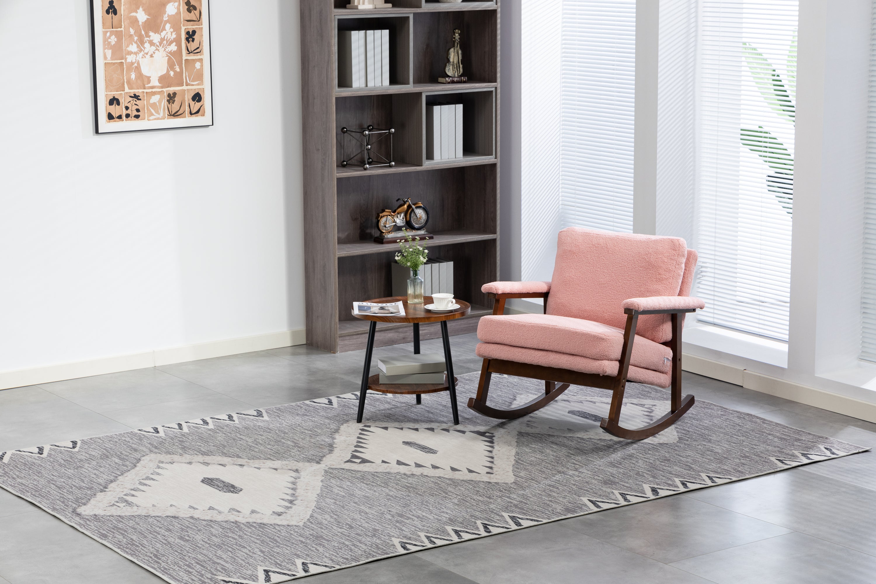 Mid Century Modern Accent Chair ,rocking chair with Wood Frame, Upholstered Living Room Chairs , Reading Armchair for Bedroom Sunroom - Grand Goldman Shop