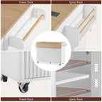 K&K 55.5' Fluted Kitchen Island with 2 Drop Leaf, Kitchen Storage Cart with Power Outlet, 4 Doors, Spice rack, Rolling Island Table with Wood-grain Top, Curved Edge for Kitchen, Dining Room,White - Grand Goldman Shop