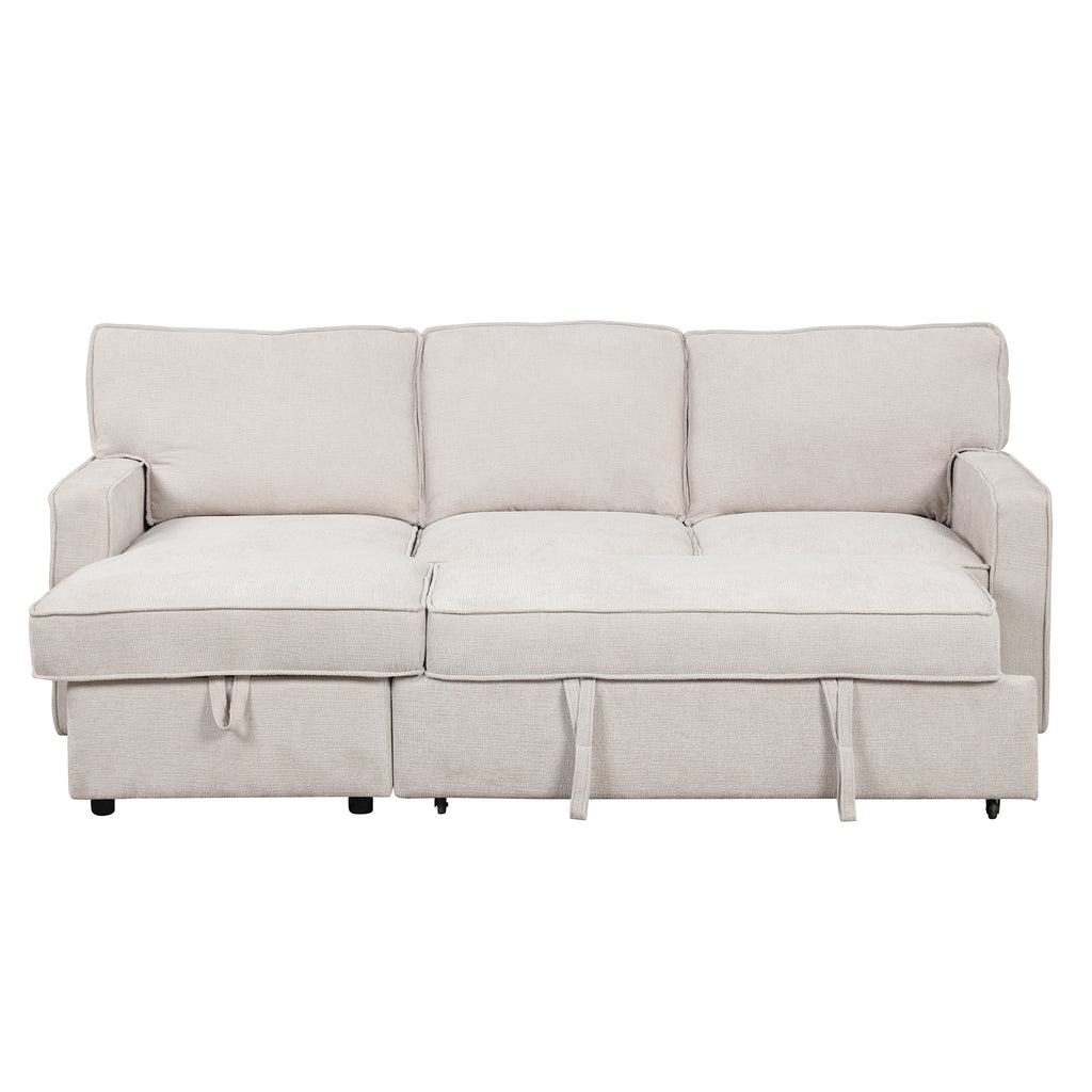 U_STYLE Upholstery Sleeper Sectional Sofa with Storage Space, USB port, 2 cup holders on Back Cushions(same sku; WY000335AAA) - Grand Goldman Shop