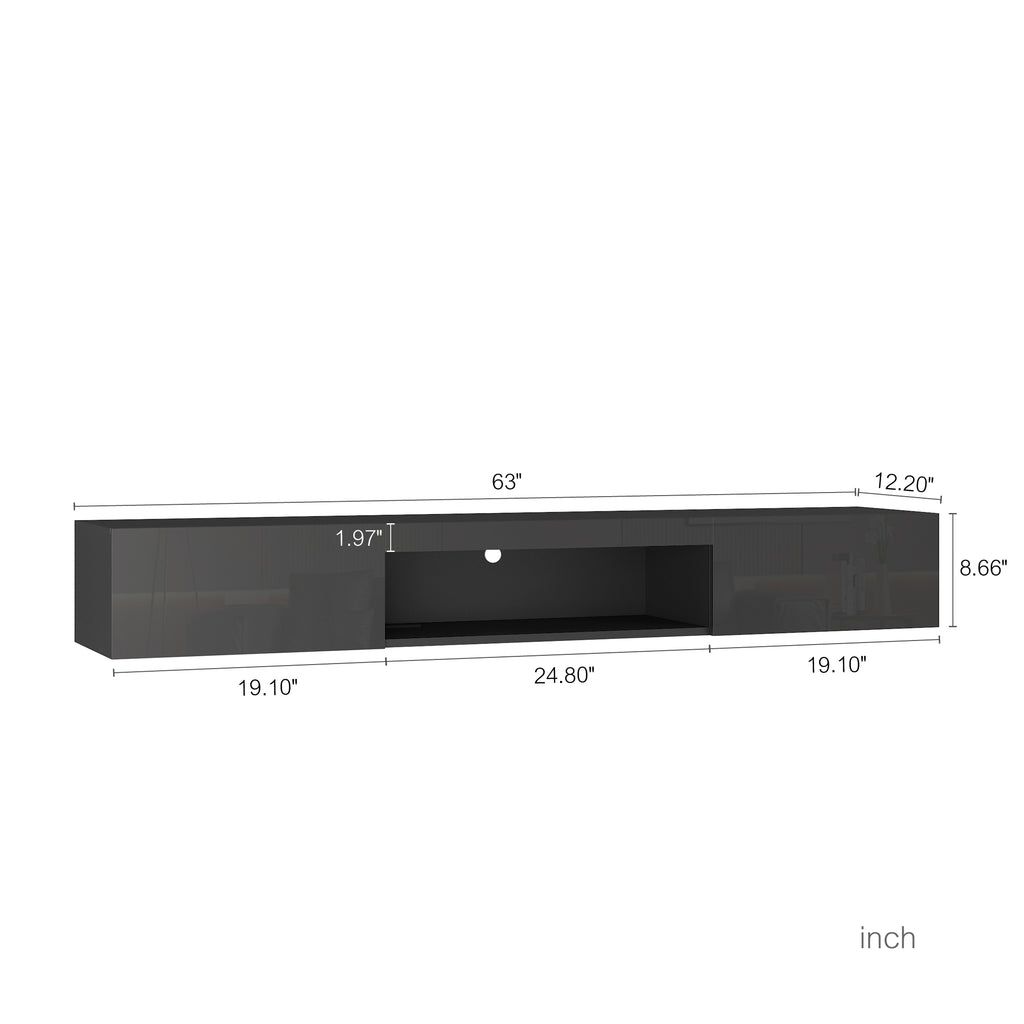 Floating TV Stand Wall Mounted with 16 Color LEDs,63' Modern TV Stand, Floating TV Cabinet Entertainment Center for 55 60 65 Inch TV,Black - Grand Goldman Shop