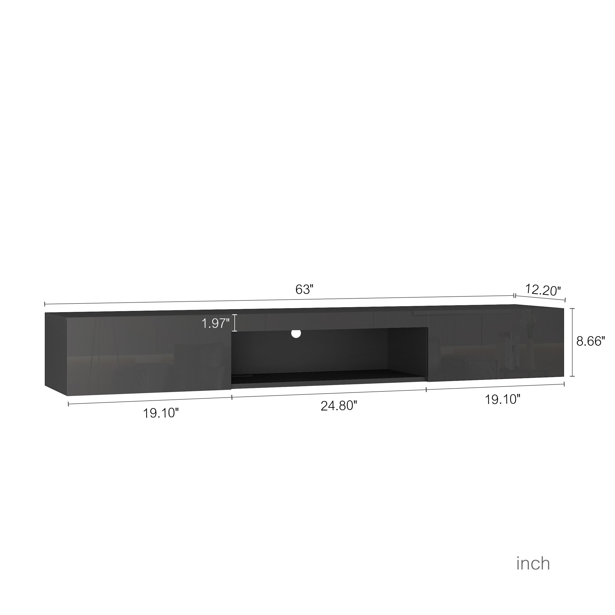Floating TV Stand Wall Mounted with 16 Color LEDs,63' Modern TV Stand, Floating TV Cabinet Entertainment Center for 55 60 65 Inch TV,Black - Grand Goldman Shop