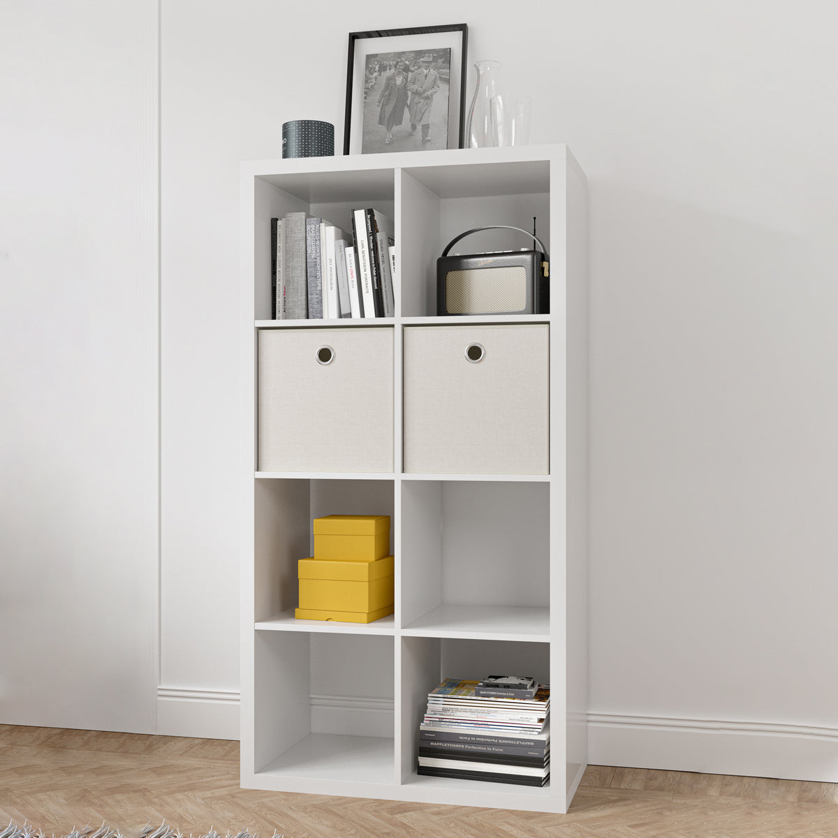 Smart Cube 8-Cube Organizer Storage with Opened Back Shelves,2 X 4 Cube Bookcase Book Shleves for Home, Office (White) | Prem