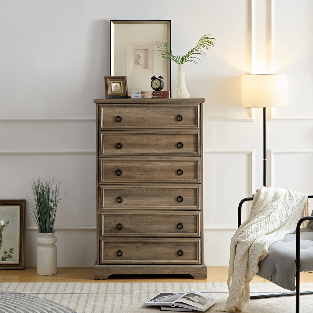 Modern 6 Drawer Dresser, Dressers for Bedroom, Tall Chest of Drawers Closet Organizers & Storage Clothes - Easy Pull Handle, Textured Borders Living Room, Hallway,L 29.53''*W15.75''*H48.03'' - Grand Goldman Shop