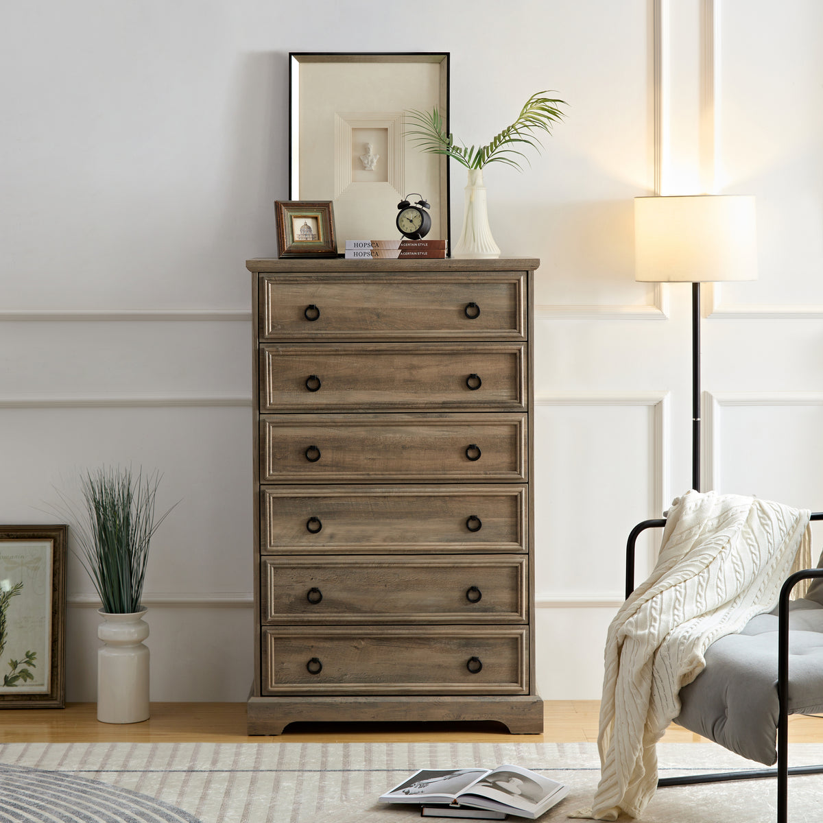Modern 6 Drawer Dresser, Dressers for Bedroom, Tall Chest of Drawers Closet Organizers & Storage Clothes - Easy Pull Handle, Textured Borders Living Room, Hallway,L 29.53''*W15.75''*H48.03'' - Grand Goldman Shop