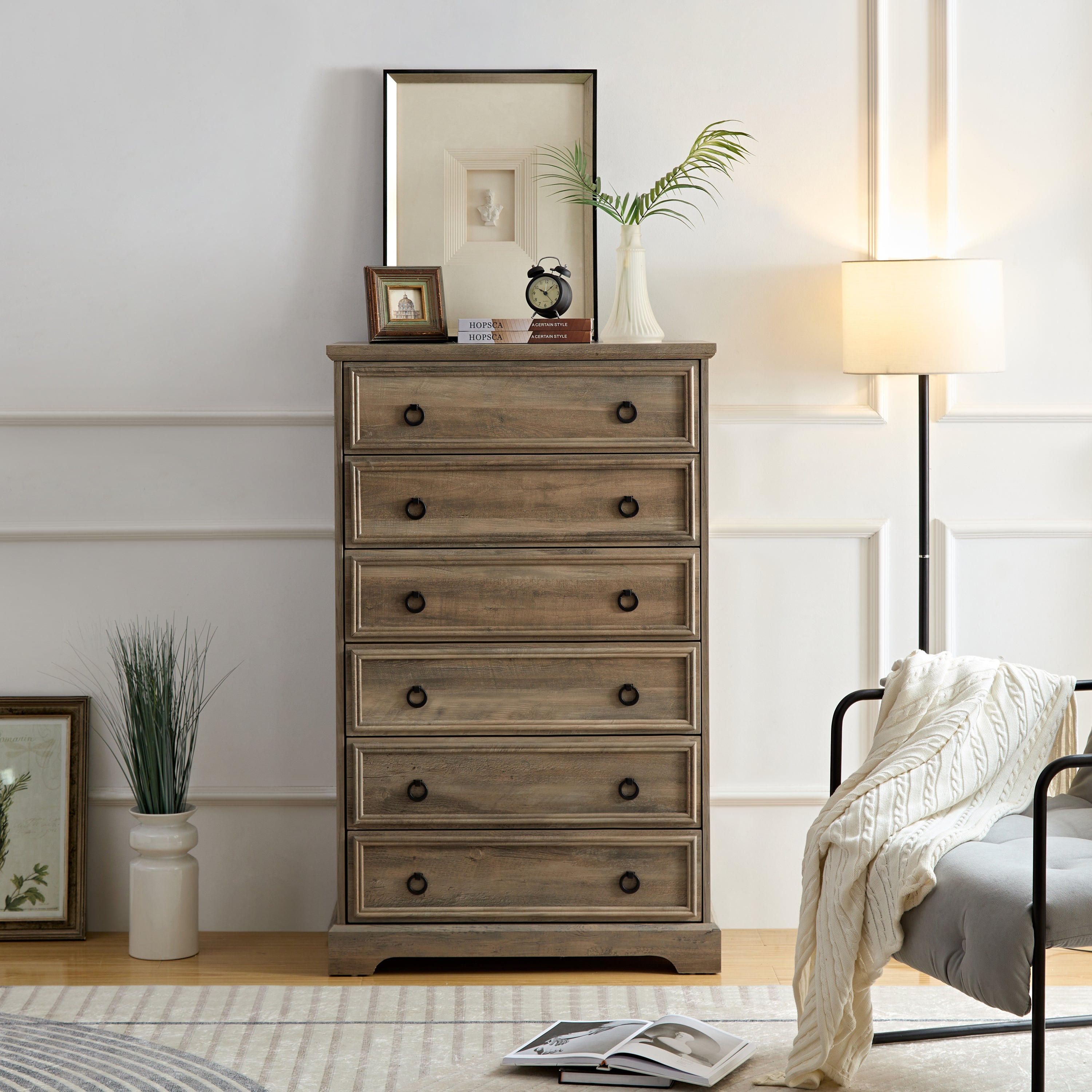 Modern 6 Drawer Dresser, Dressers for Bedroom, Tall Chest of Drawers Closet Organizers & Storage Clothes - Easy Pull Handle, Textured Borders Living Room, Hallway,L 29.53''*W15.75''*H48.03'' - Grand Goldman Shop
