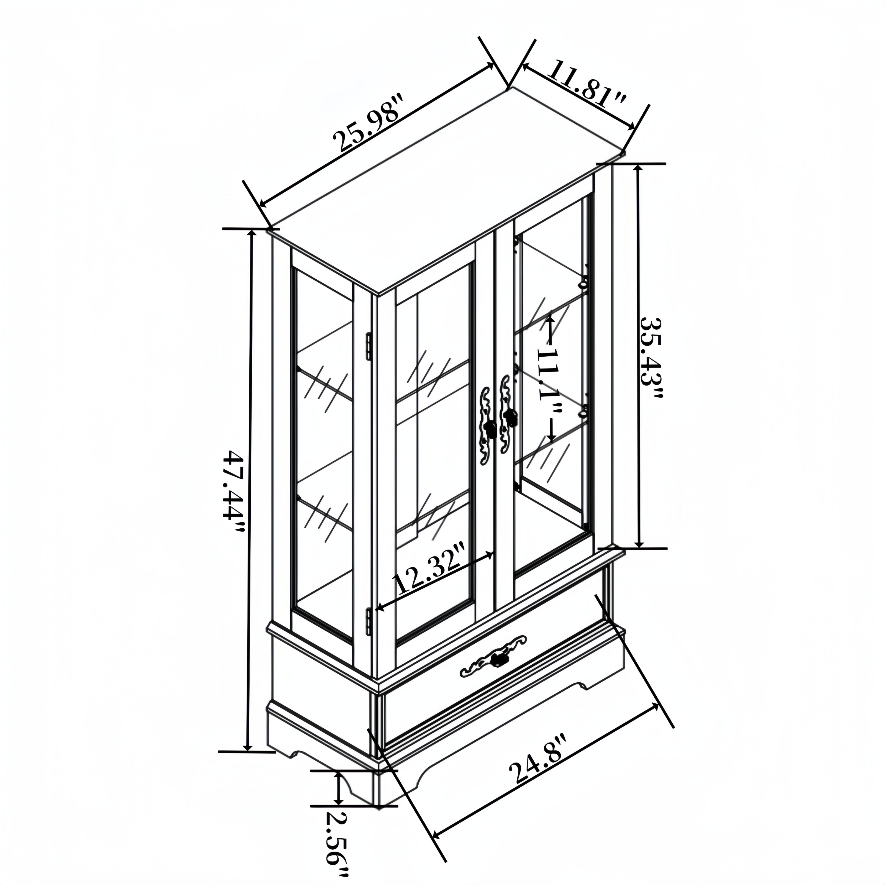 Glass Cabinet Lighted Glass Cabinet Curio Display Cabinet with Adjustable Glass Shelves 2 Doors and 1 drawer Cabinet Bulb Included Cherry - Grand Goldman Shop