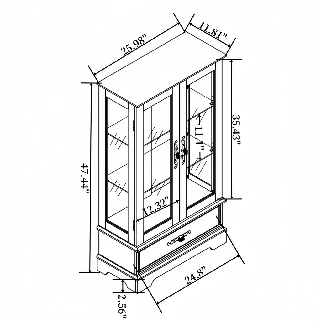 Glass Cabinet Lighted Glass Cabinet Curio Display Cabinet with Adjustable Glass Shelves 2 Doors and 1 drawer Cabinet Bulb Included White - Grand Goldman Shop