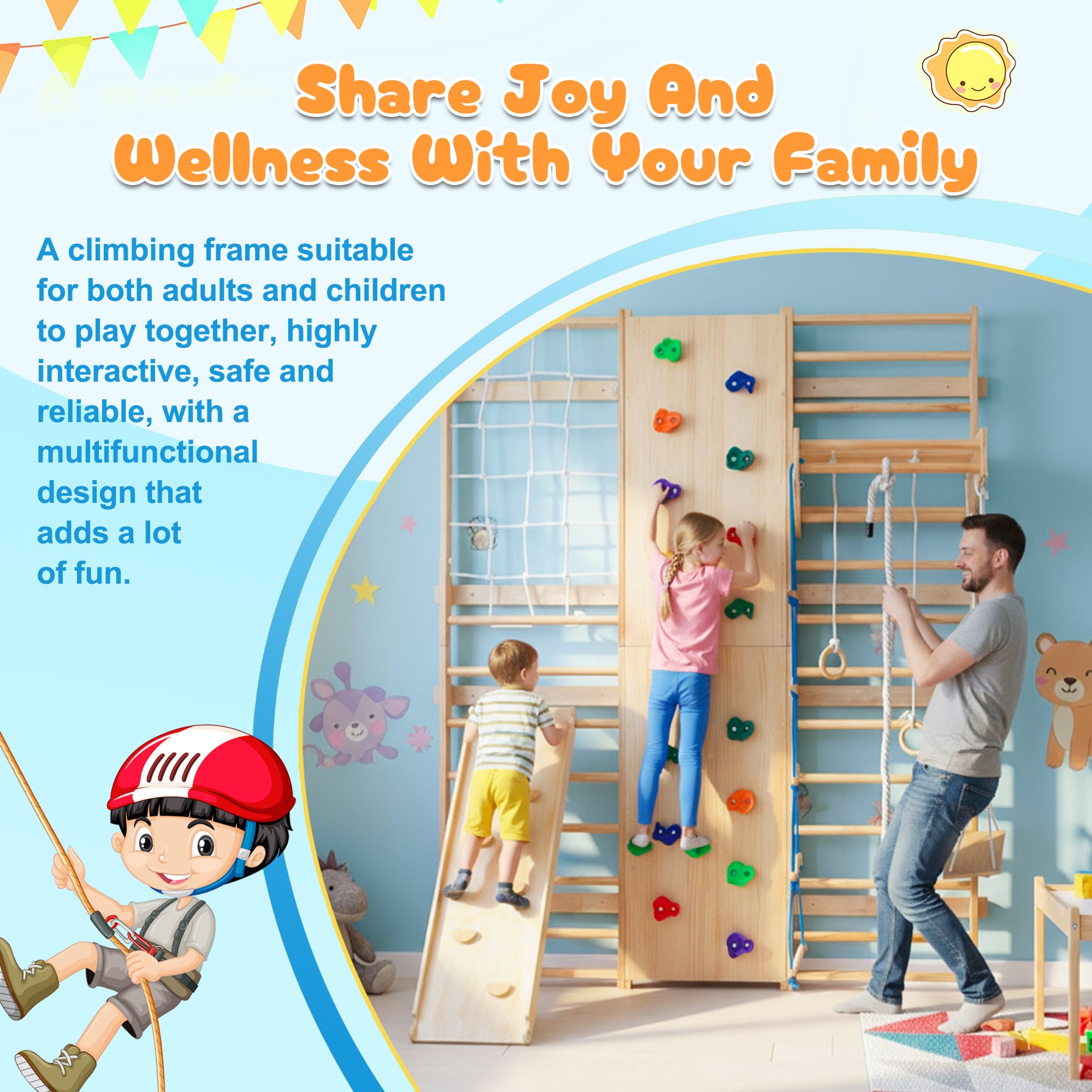 All-in-One 10-in-1 Indoor Climbing Set - Featuring a Rock Climbing Wall, Wooden Swings, Gymnastic Rings, Rope Ladders, and St