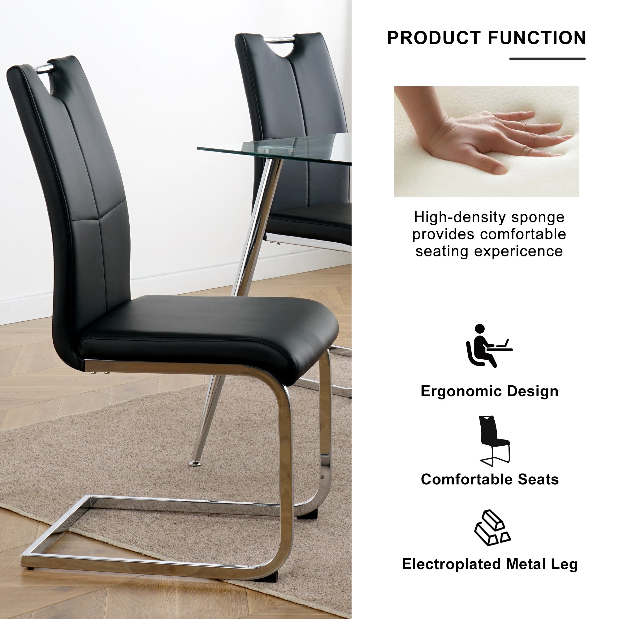 Modern Dining Chairs with Faux Leather Padded Seat Dining Living Room Chairs Upholstered Chair with Chrome Metal Legs Design for Kitchen, Living, Bedroom, Dining Room Side Chairs Set of 4 - Grand Goldman Shop