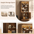 83.4'Tall Modern Bookshelf with Doors, Farmhouse Bookcase with 3-Tier Adjustable Shelves, Display Shelves with LED Light,Larg