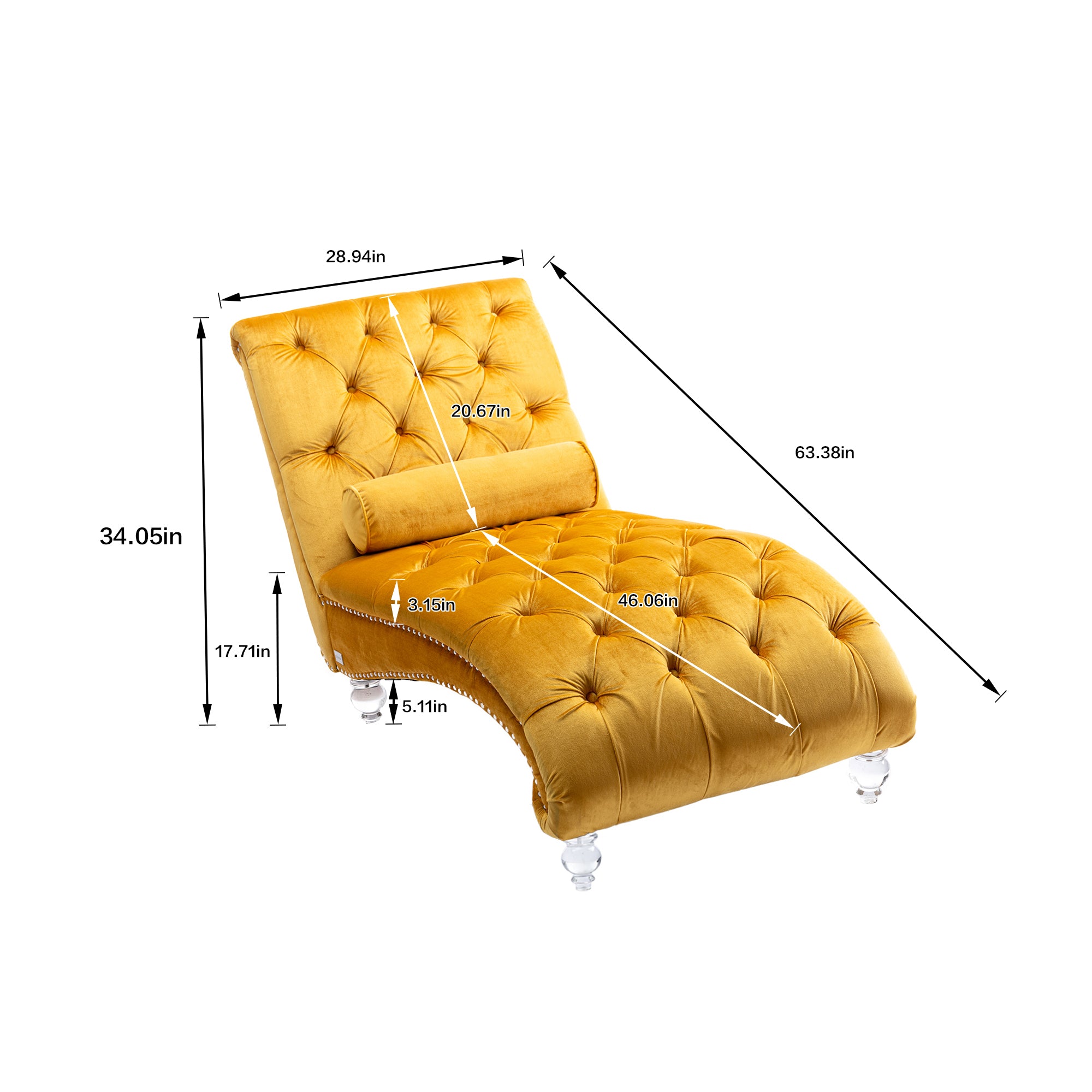 Velvet Button-Tufted Upholstered Chaise Lounge Chair with Pillow for Bedroom Living Room Office, Mustard - Grand Goldman Shop