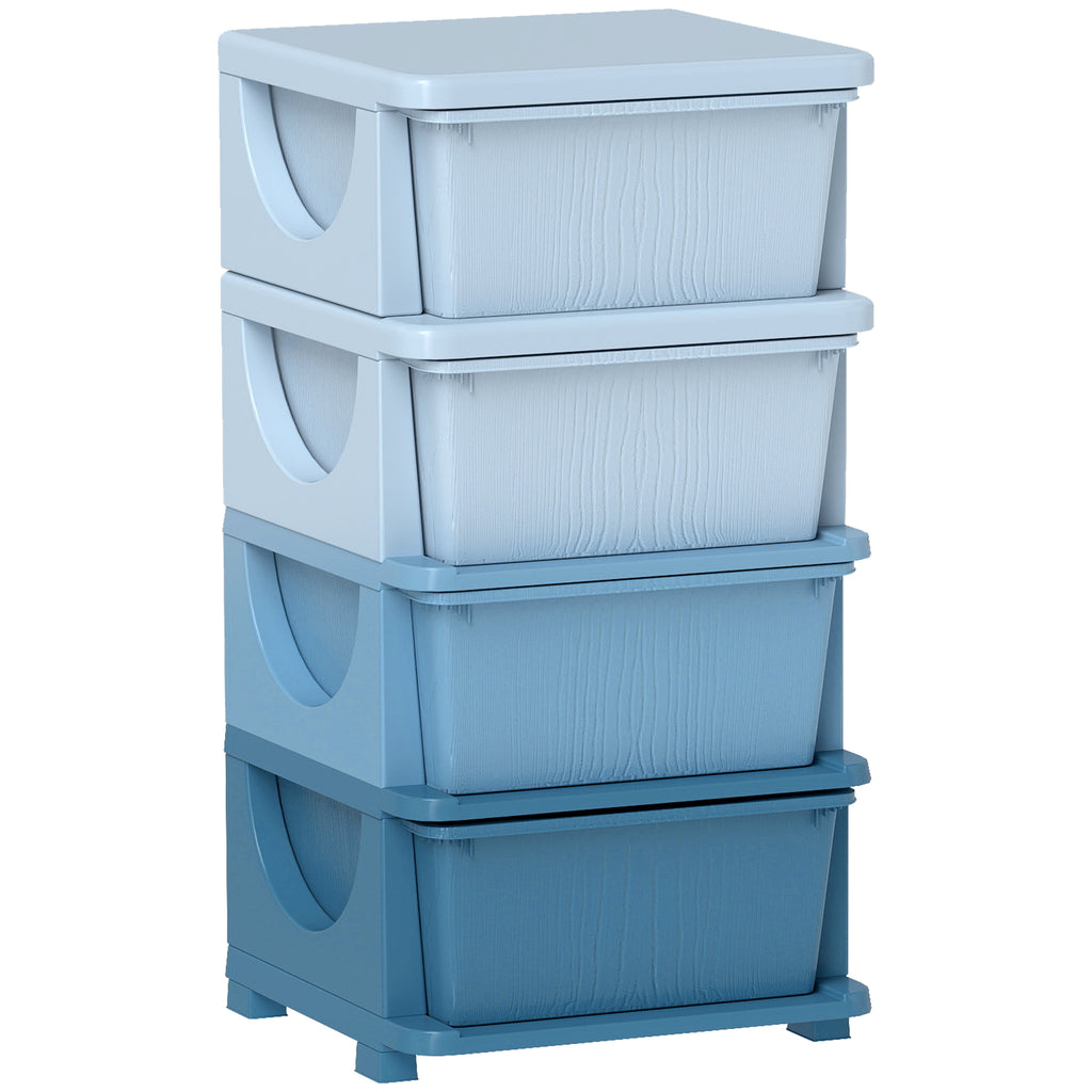 Qaba 4 Tier Kids Storage Unit, 4 Drawer Chest Toy Organizer Plastic Bins for Kids Bedroom Nursery Kindergarten Living Room fo