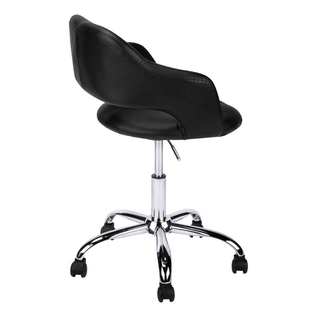Office Chair, Adjustable Height, Swivel, Ergonomic, Armrests, Computer Desk, Work, Black Leather Look, Chrome Metal, Contempo