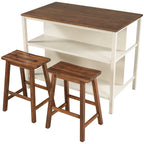TOPMAX Rustic 3-piece Stationary Kitchen Island Set with Butcher Block and Seating, Walnut and Cream White - Grand Goldman Shop