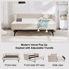 Beige velvet daybed, sturdy wooden bed frame, modern diamond grid pull-out design, perfect for bedroom, living room furniture - Grand Goldman Shop