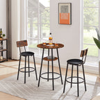 Round bar stool set with shelf, upholstered stool with backrest, Rustic Brown, 23.62'' W x 23.62'' D x 35.43'' H - Grand Goldman Shop