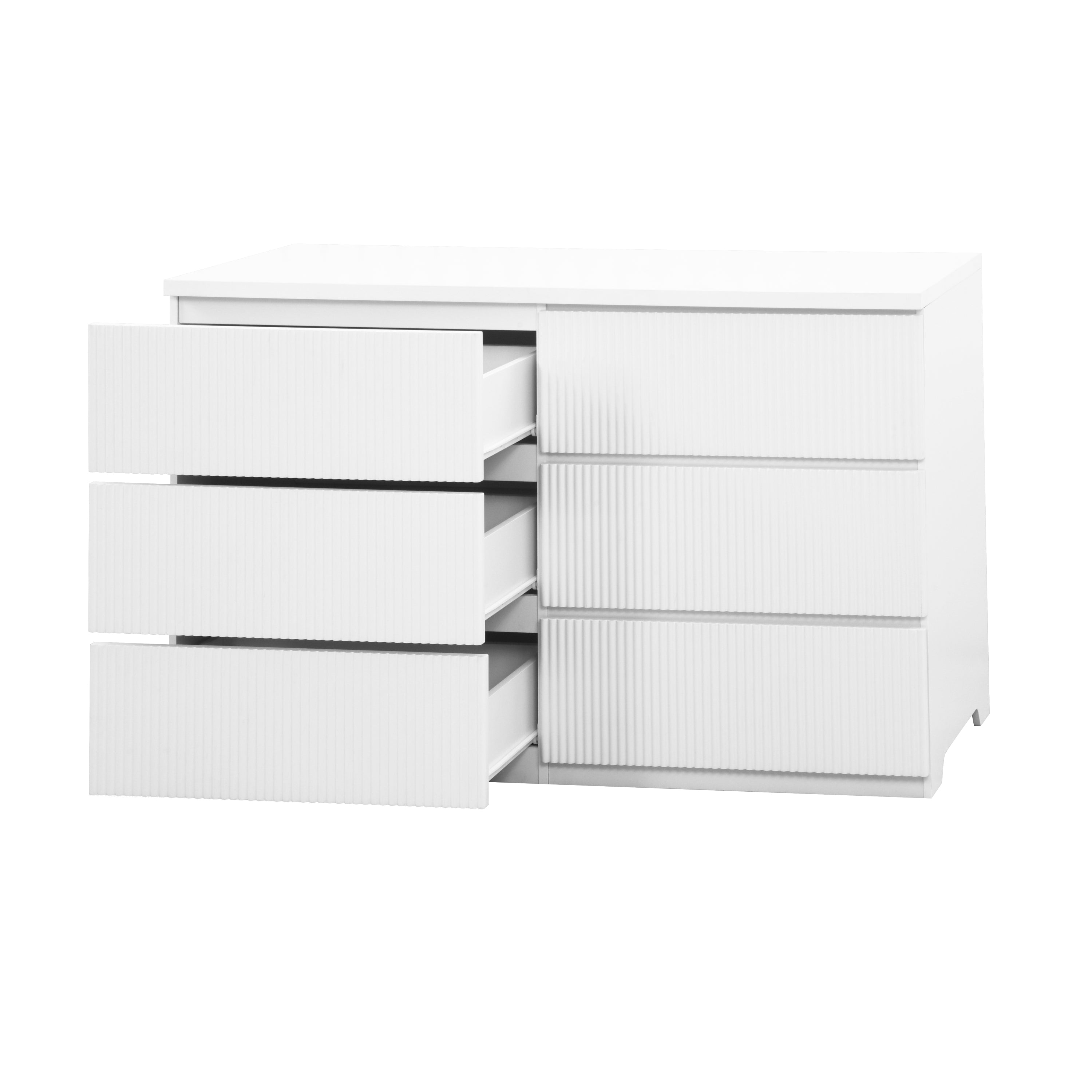 Modern White 6 Drawer Dresser, Wave Panel Drawer Fronts, Storage Cabinet, Versatile Chest of Drawers for Bedroom, Living Room - Sleek & Spacious Home Storage Solution - Grand Goldman Shop