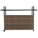 Outdoor Wicker Bar Cart, Patio Wine Serving Cart w/Wheels , Rolling Rattan Beverage Bar Counter Table w/Glass Top for Porch Backyard Garden Poolside Party, Light brown - Grand Goldman Shop