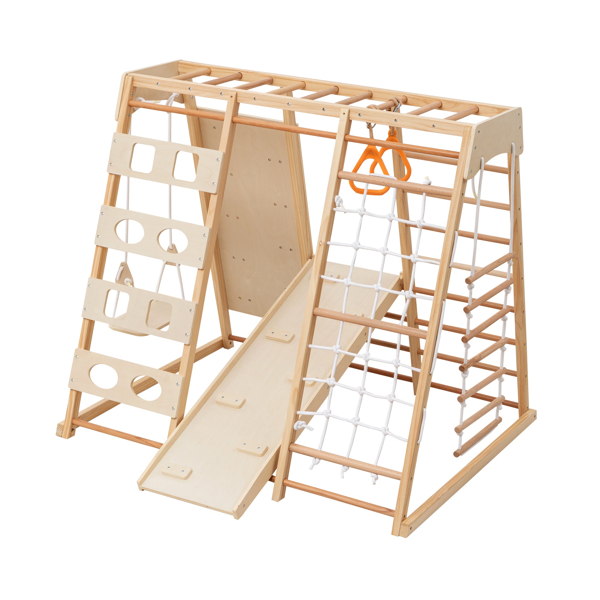 9-in-1 Slide and Climbing Wall for Toddlers 3+, Wooden Indoor Play Structure, Heavy Duty 176 lbs Capacity, Safe Rounded Edge 