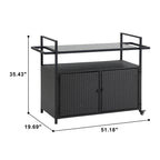 Outdoor Wicker Bar Cart, Patio Wine Serving Cart w/Wheels , Rolling Rattan Beverage Bar Counter Table w/Glass Top for Porch Backyard Garden Poolside Party, Light brown - Grand Goldman Shop