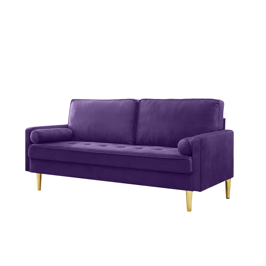 65-inch minimalist velvet sofa with metallic-coloured legs, complete with cushions, suitable for the living room or bedroom. - Grand Goldman Shop