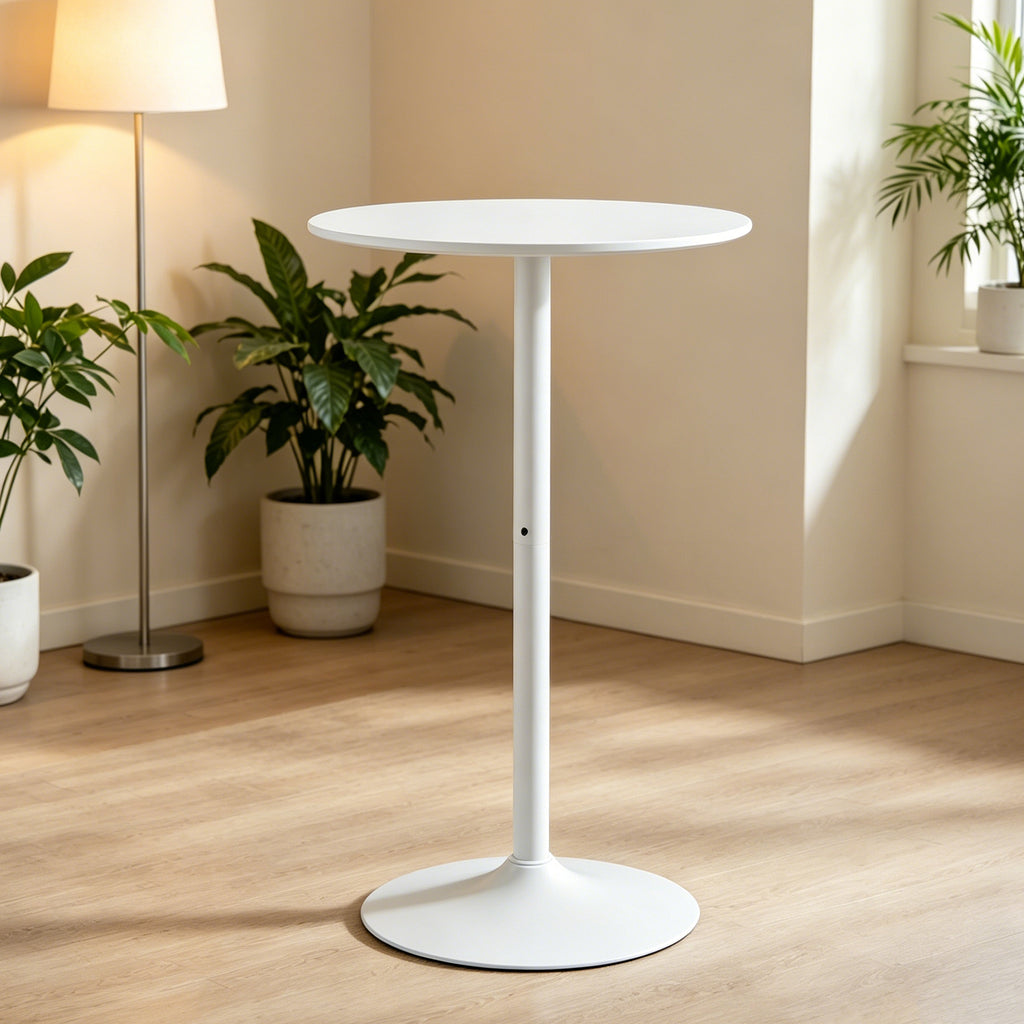 White Round Bar  Table, modern dining table, dining table, MDF tabletop and iron-painted matte base, round dining table, medieval living room coffee table (24 inches), family kitchen, small space - Grand Goldman Shop