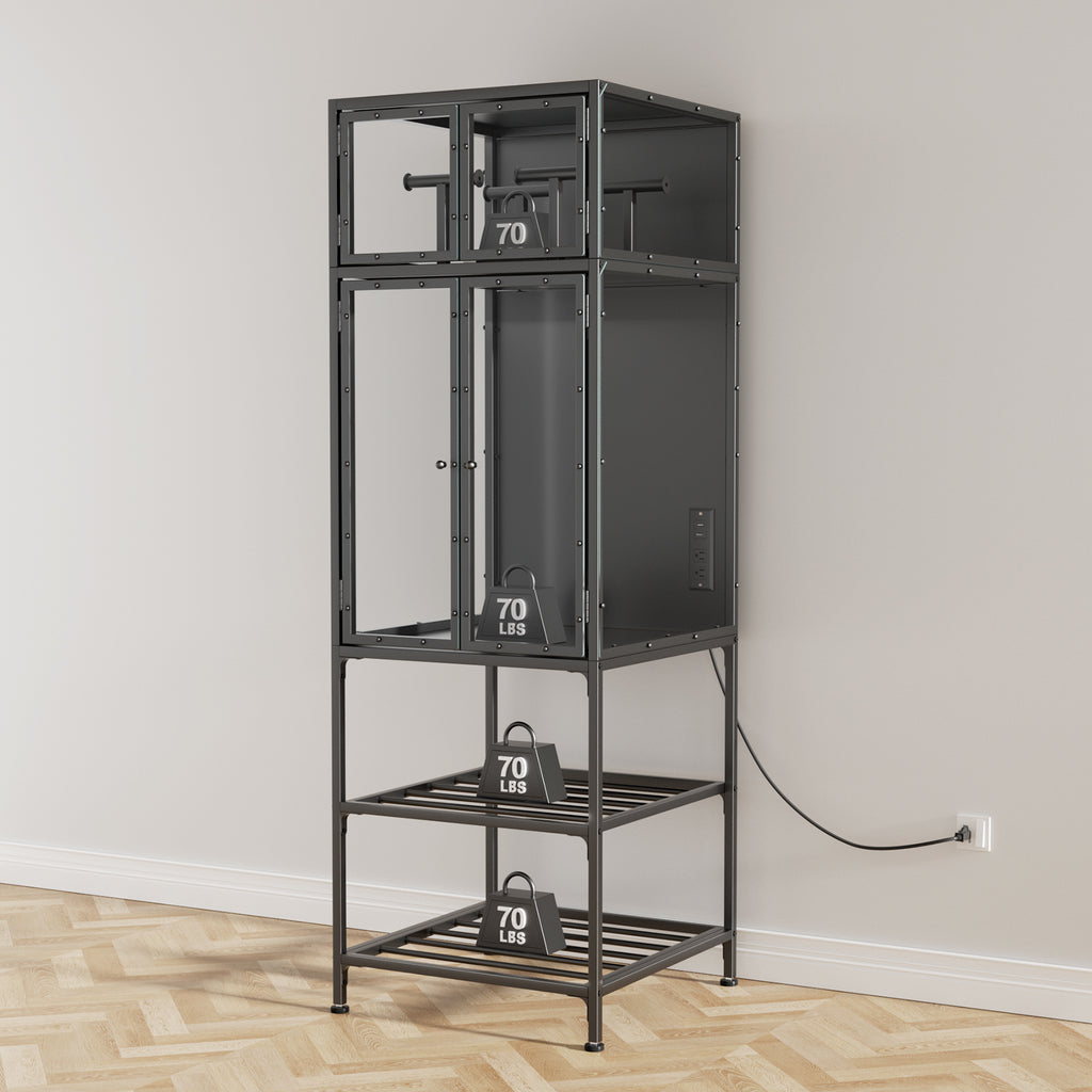 Black 3D Printer Cabinet with Double-Layer Filament Storage, T-Shaped Filament Bar, Noise-Reducing and Dust-Proof Design for Studio or Office Use - Grand Goldman Shop