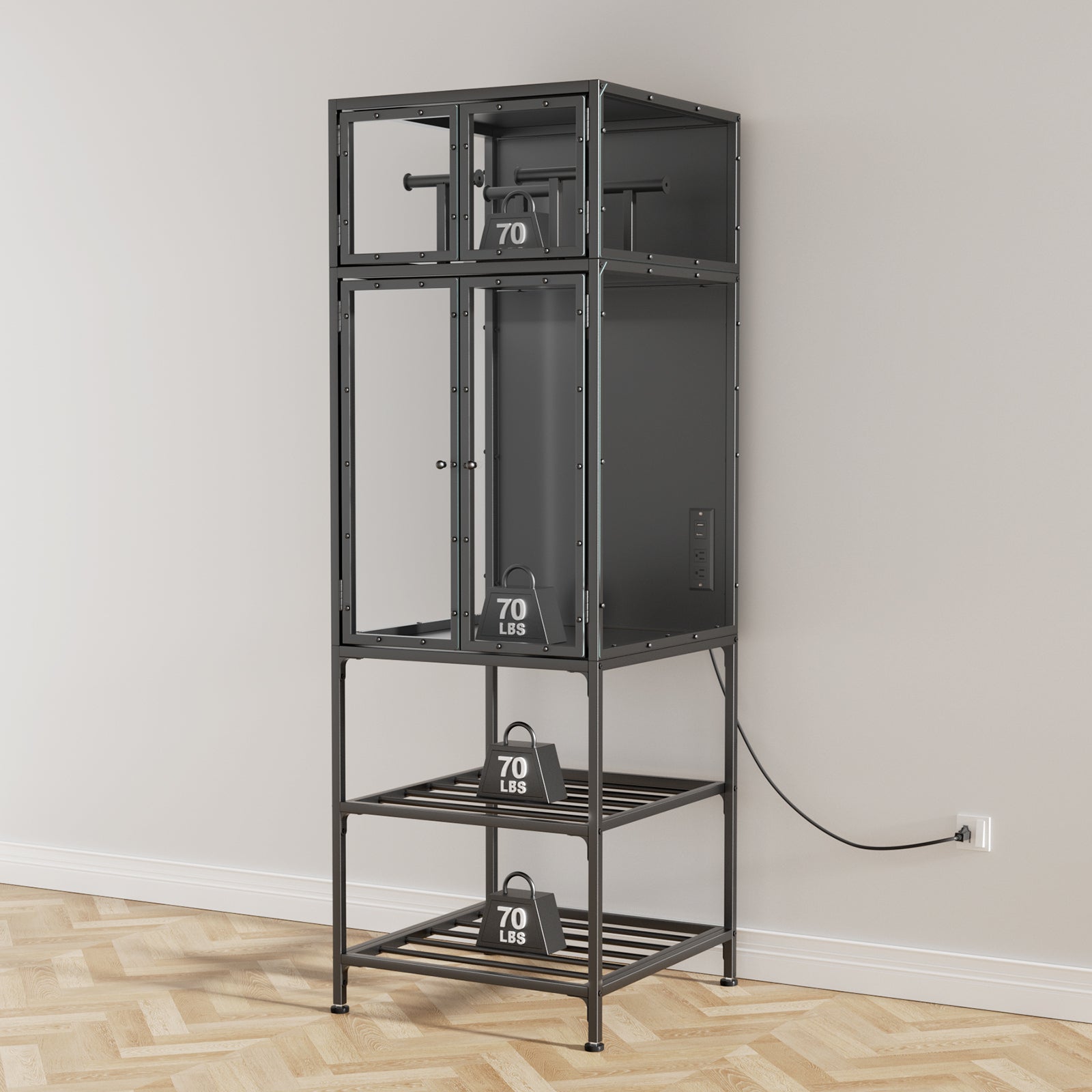 Black 3D Printer Cabinet with Double-Layer Filament Storage, T-Shaped Filament Bar, Noise-Reducing and Dust-Proof Design for Studio or Office Use - Grand Goldman Shop