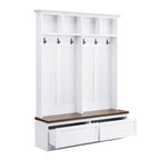 Farmhouse 4-in-1 Hall Tree with Wood Grain Bench, Mudroom Versatile Coat Rack with 2 Large Drawer, Entrance Organizer for Hallway, Living Room, White, 55.9'W (OLD SKU: N721P313099K) - Grand Goldman Shop