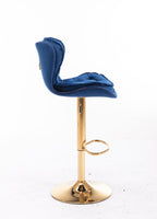 Set of 2  Bar Stools,with Chrome Footrest and Base Swivel Height Adjustable Mechanical Lifting Velvet + Golden Leg Simple Bar Stool-blue - Grand Goldman Shop