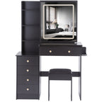 37' Middle Size Left Bedside Cabinet Vanity Table + Cushioned Stool Dresser Set, 2 AC+2 USB Socket, Hair Dryer Stand, Large Touch Control LED Sliding Mirror, 3-color Switch, EPA, GCC, UL Certificate - Grand Goldman Shop