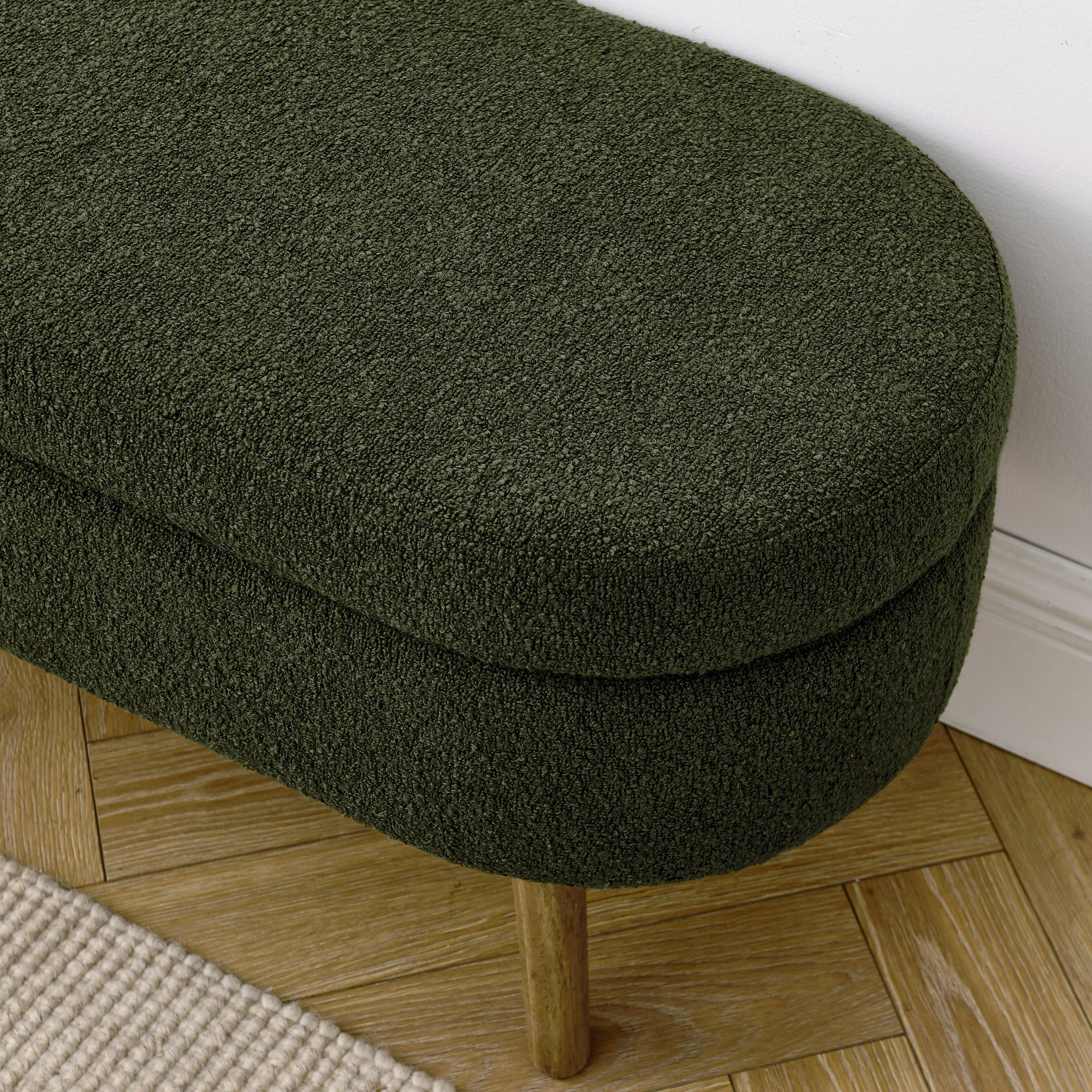 Elegant Ottoman Oval Storage Bench with Rubber Wood Legs in Green, Foam Upholstery, 43.5'x16'x16' - Grand Goldman Shop