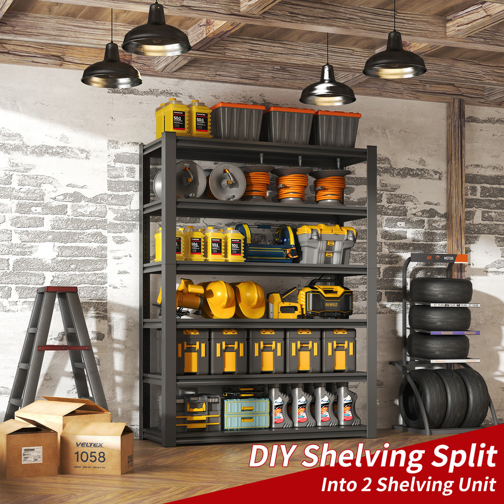 Industrial Heavy Duty 6 Tier Metal Garage Shelving Unit for Storage, Adjustable, Black, 48'W x 18'D x 82'H - Grand Goldman Shop