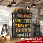 Industrial Heavy Duty 6 Tier Metal Garage Shelving Unit for Storage, Adjustable, Black, 48'W x 18'D x 82'H - Grand Goldman Shop