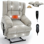 Dual Motor Heat Massage Infinite Position Up to 350 LBS Electric Power Lift Recliners with Power-Remote, Medium-firm and Heavy Duty, Beige - Grand Goldman Shop