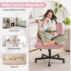Light Pink Velvet Criss Cross Armless Office Chair with Wheels - Comfortable & Stylish for Home Office, Meditation, and Makeu