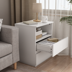 (Set of 2)End Table with Fast USB C Charging Station, Sofa Side Table with 2 Drawers, Large Storage Modern Wood Storage Cabinet for Living Room,Bedroom,Office, White - Grand Goldman Shop