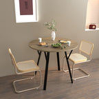 Modern Round Dining Table, Rustic Brown MDF Top with Black Metal Legs, 35.43 Inch Diameter for 2-4 People - Grand Goldman Shop