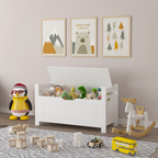 Kids Toy Box Chest White Storage Cabinet with Cushion Seat Bench Flip-Top Lid Safety Hinge for Nursery Playroom - Grand Goldm