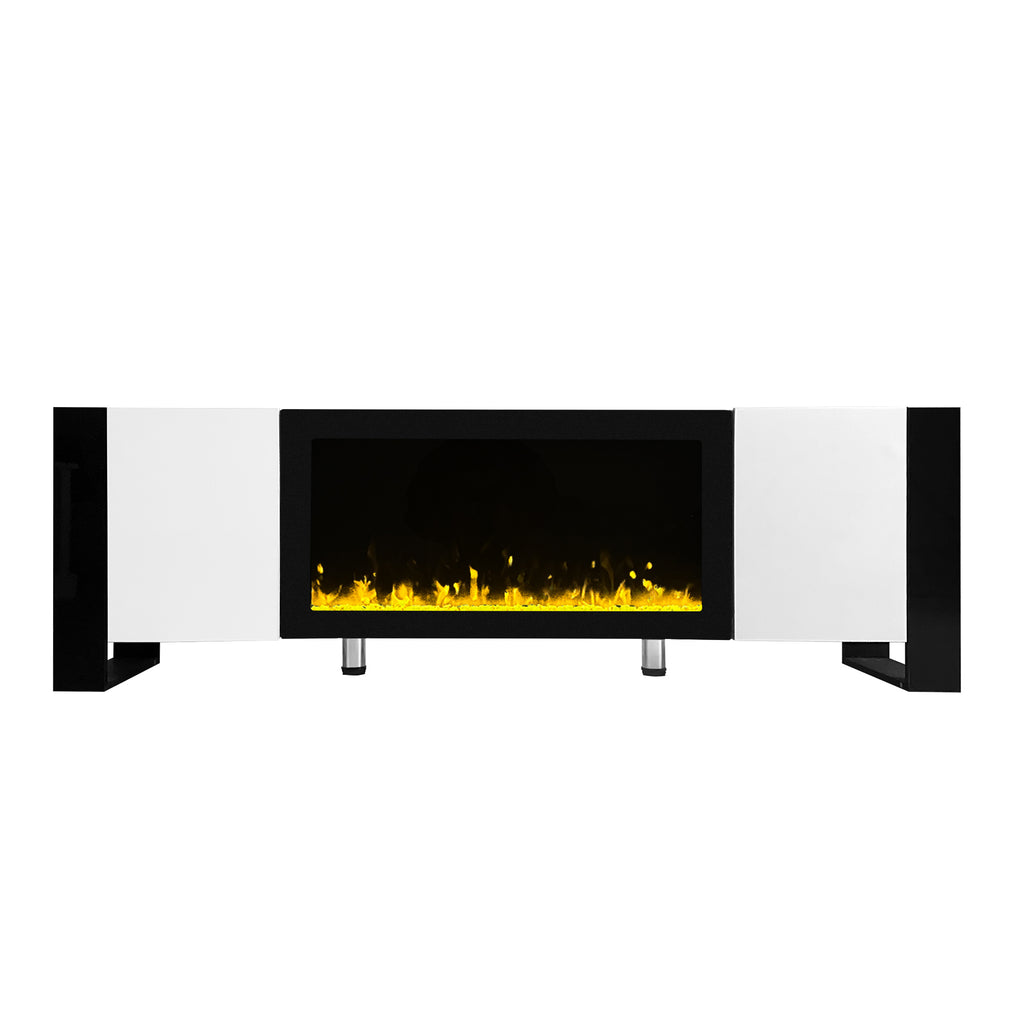 ON-TREND Modern TV Stand with 34.2' Non-heating Electric Fireplace, High Gloss Entertainment Center with 2 Cabinets, Media Console for TVs up to 78', White - Grand Goldman Shop
