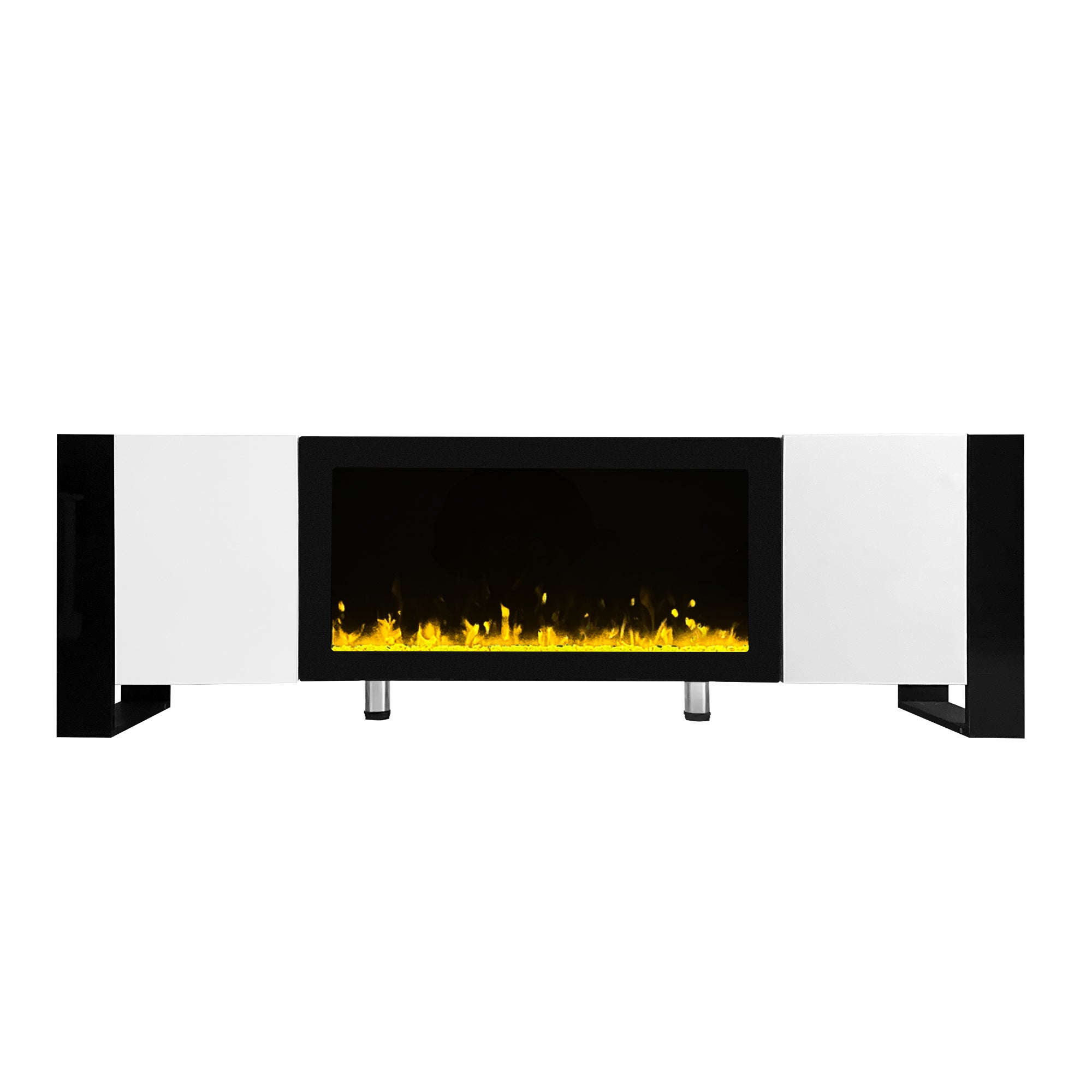ON-TREND Modern TV Stand with 34.2' Non-heating Electric Fireplace, High Gloss Entertainment Center with 2 Cabinets, Media Console for TVs up to 78', White - Grand Goldman Shop