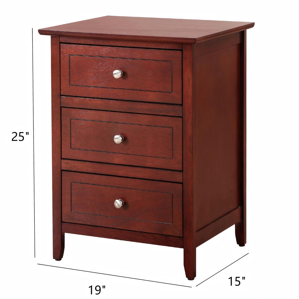 Transitional Cherry Nightstand for Bedrooms with Three Drawers and Durable Particle Board Construction - Grand Goldman Shop