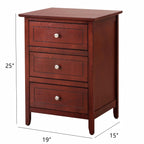 Transitional Cherry Nightstand for Bedrooms with Three Drawers and Durable Particle Board Construction - Grand Goldman Shop