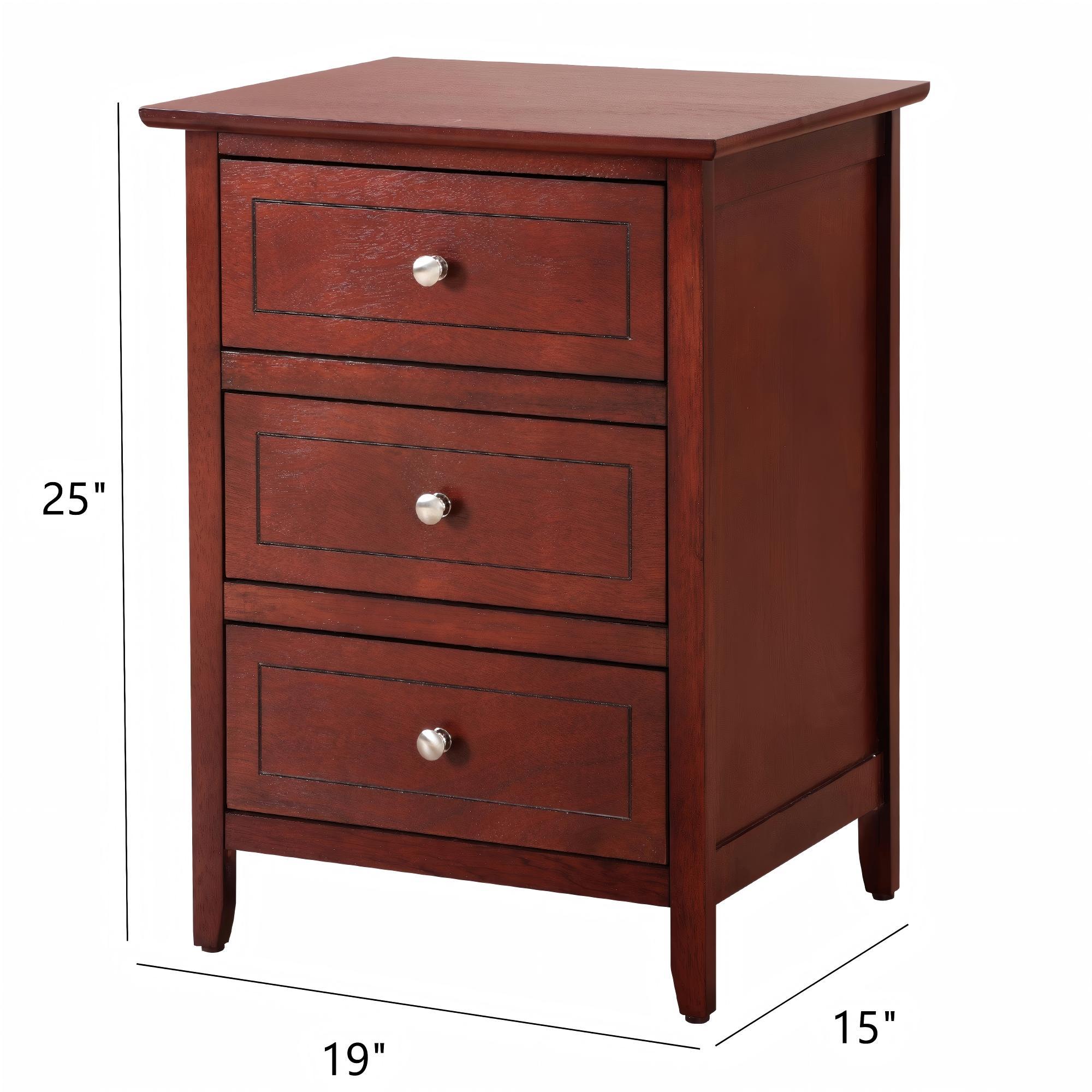 Transitional Cherry Nightstand for Bedrooms with Three Drawers and Durable Particle Board Construction - Grand Goldman Shop
