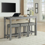 59 Inch Bar Table, Dining Table, Sofa Table with Power Outlet, 3 Upholstered Stools, 4 Piece Bar Table and Chair Set for Living Room, Dining Room, Kitchen - Grand Goldman Shop