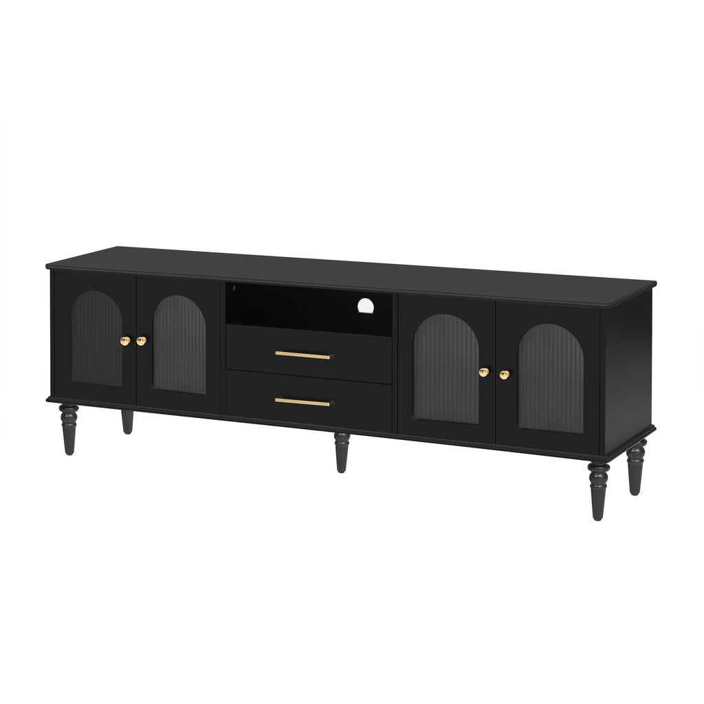 68.9'' Retro TV Stand for TVs up to 75 Inches, Entertainment Center Media Console with Fluted Glass Doors and Five Solid Wood Legs for Living room - Grand Goldman Shop