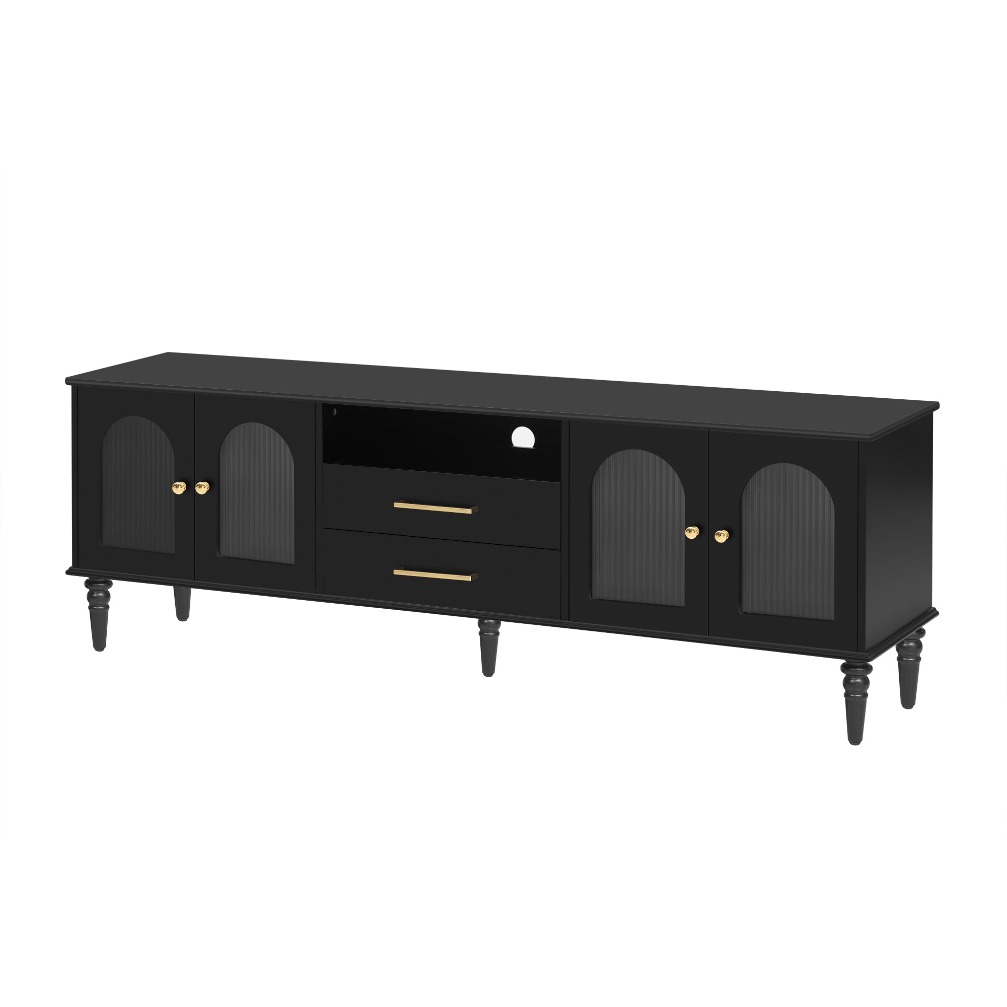 68.9'' Retro TV Stand for TVs up to 75 Inches, Entertainment Center Media Console with Fluted Glass Doors and Five Solid Wood Legs for Living room - Grand Goldman Shop