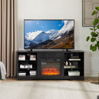 TV Stand Electric Fireplace TV Stand with Glass Shelves, 3D Fireplace TV Stand with LED Lights Wood with USB Charging Outlet Modern Television Table Center for TV up to 32-62' Black 58''W*15.4''D*24.6 - Grand Goldman Shop